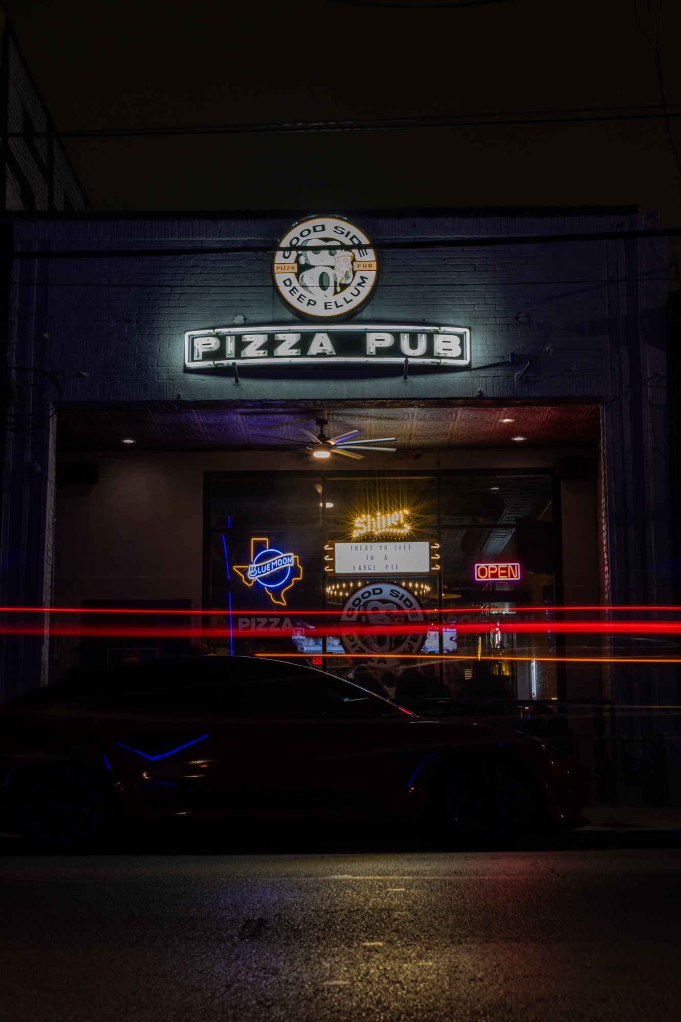 Good Side Pizza Pub storefront on Elm Street, Deep Ellum, Dallas.