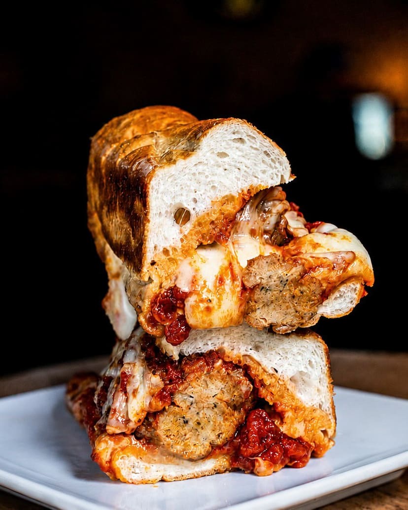 A meatball sub, stacked