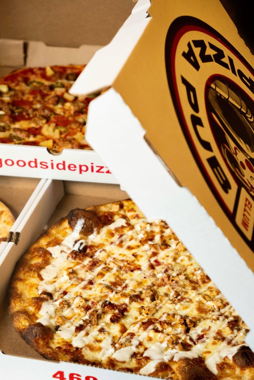 A Good Side pie in an open branded box